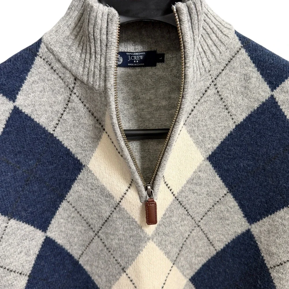 J.CREW Lambswool Argyle Quarter Zip‎ Sweater Large